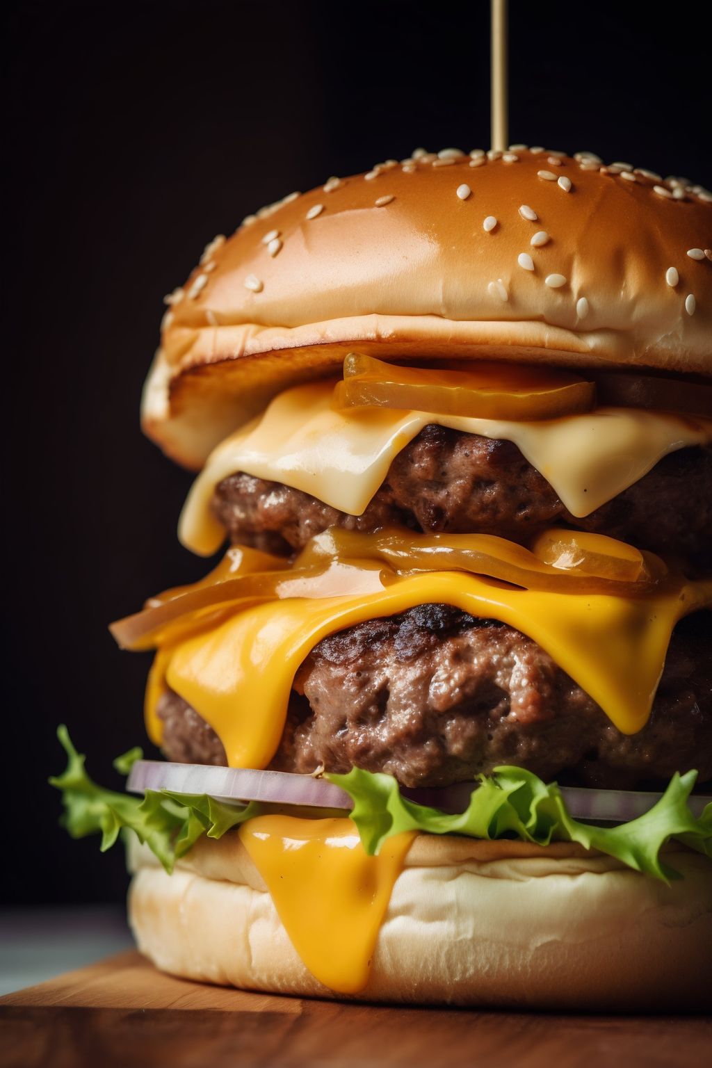 Double smash burger with melted cheese, pickles, and house sauce